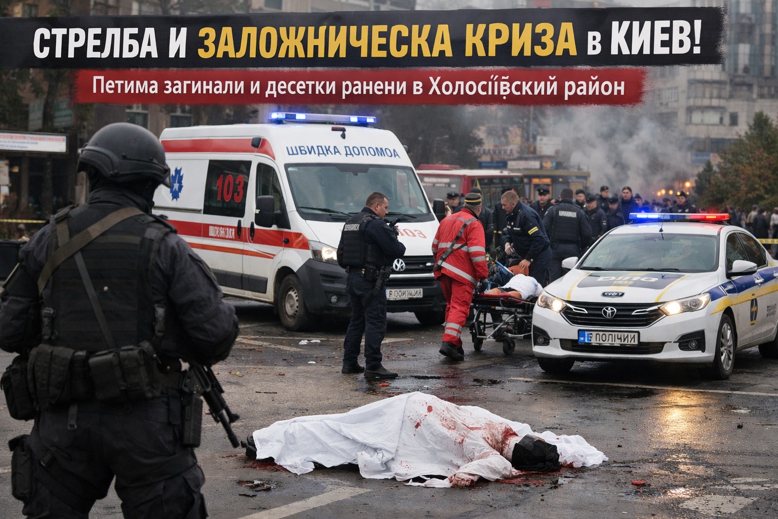 Полиция и линейки на мястото на стрелба в Киев след въоръжена атака с жертви