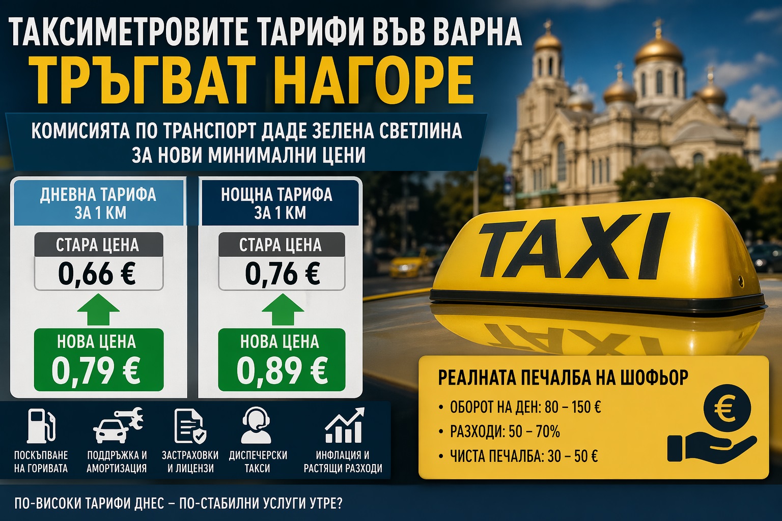таксиметрови тарифи Варна увеличение цени такси анализ