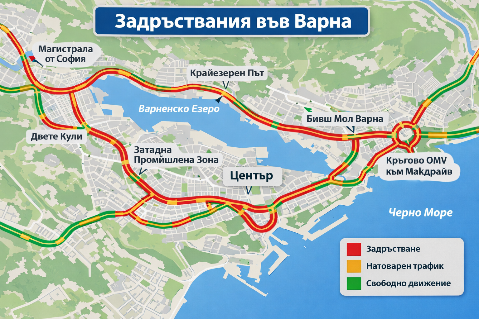 Карта на задръстванията във Варна