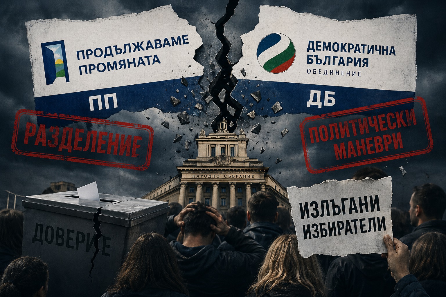 Разделяне на ПП и ДБ в парламента – депутати в пленарна зала и политическо напрежение