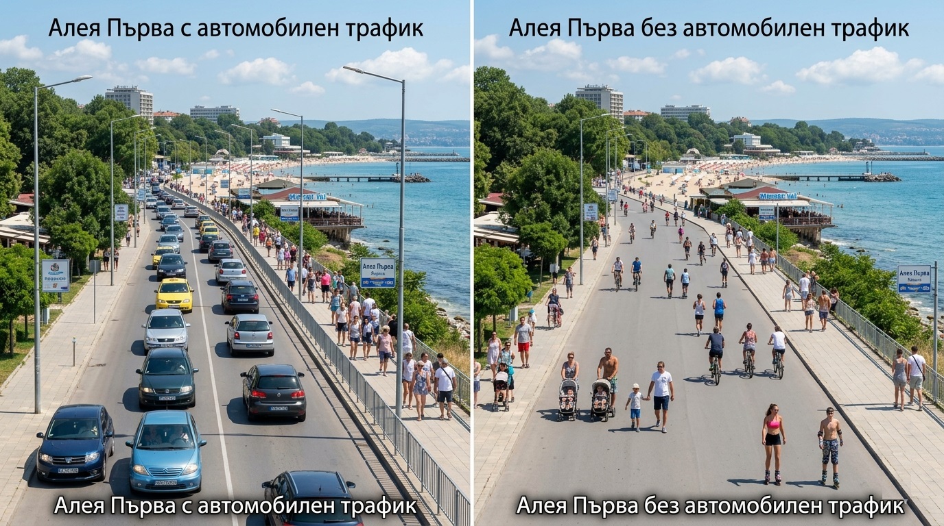 Алея Първа Варна без автомобили – крайбрежната зона до плажа и Морската градина