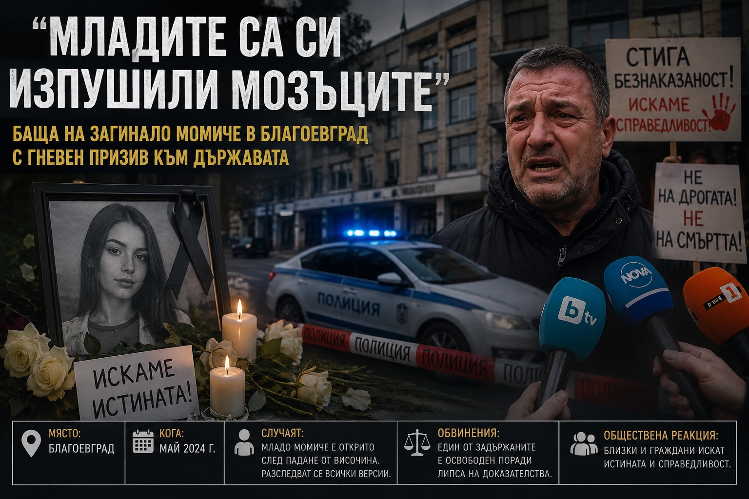Баща на загинало момиче говори пред медии в Благоевград и обвинява институциите за бездействие