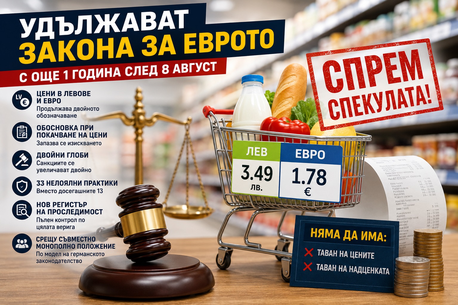 Търговски обект с обозначени цени в левове и евро по Закона за еврото в България