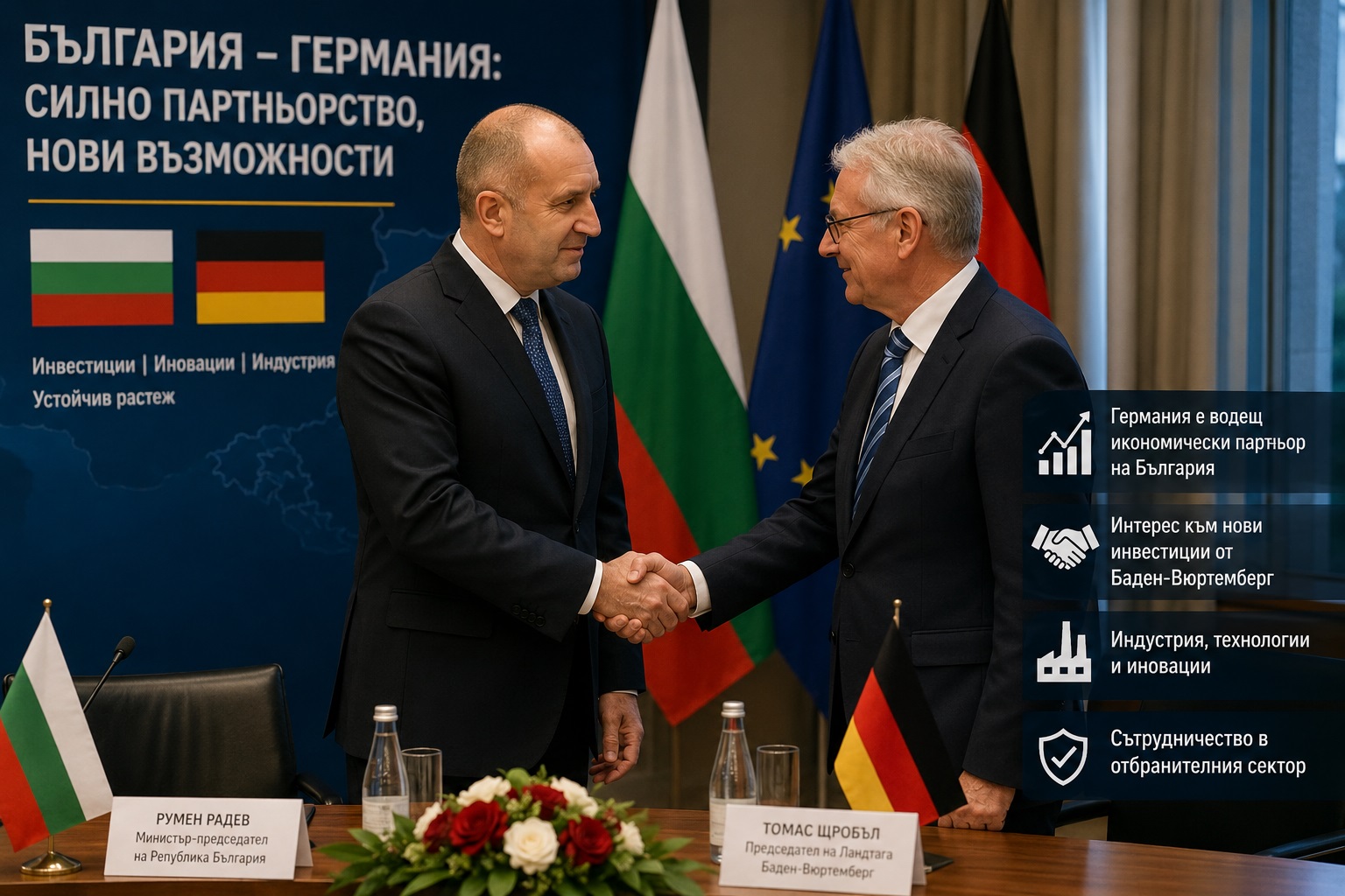 Румен Радев по време на среща с делегация от германската провинция Баден-Вюртемберг, посветена на инвестиции и икономическо сътрудничество