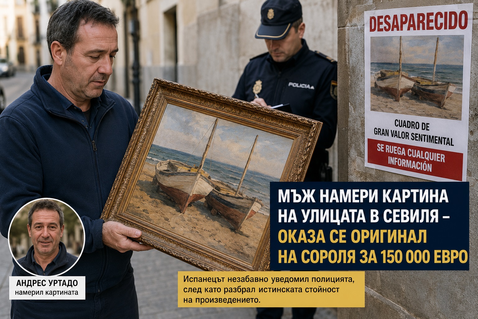 Оригинална картина на Хоакин Сороля, намерена случайно на улица в Севиля и върната на собствениците.