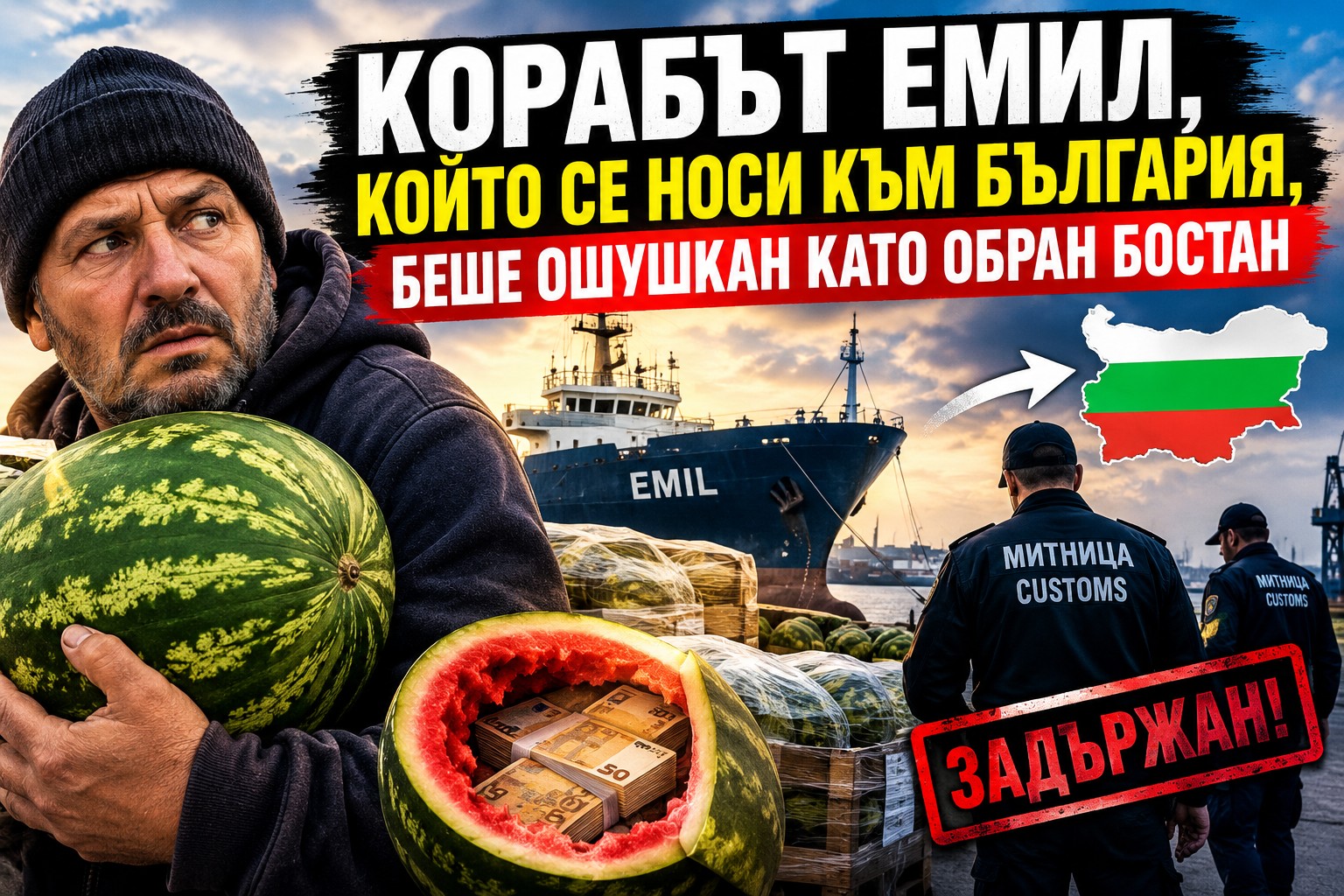 Изглед от палубата към опожарения капитански мостик на дрейфуващия товарен кораб EMIL в открито море